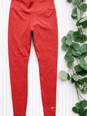 Nike Dri Fit Leggings Red Orange High Rise Athletic Workout Pants